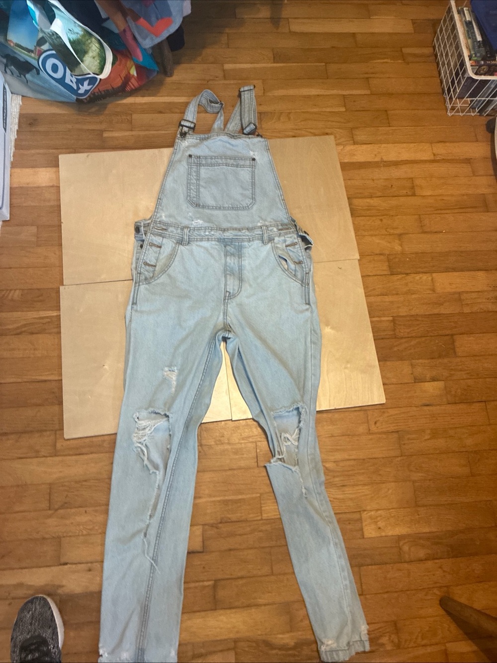 BDG Light Blue Men's Slim Distressed Denim Overalls 30W
